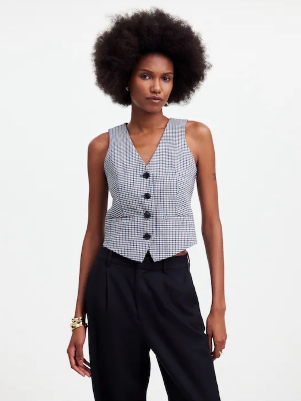 Madewell Sz 12 Waisted Houndstooth Vest In Yarn Die Wool Blend 4 Buttons Lined - Picture 2 of 12